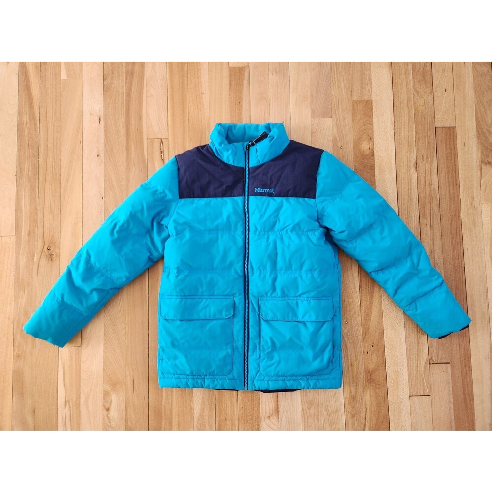 Marmot Kids XL 700 Fill Blue Down Zip Up Winter Ski Coat No Hood